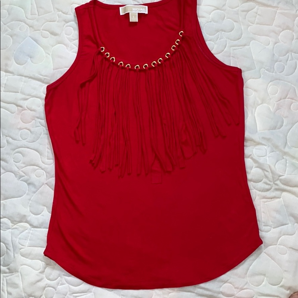 MICHAEL KORS Red Fringed Tank top. Size S